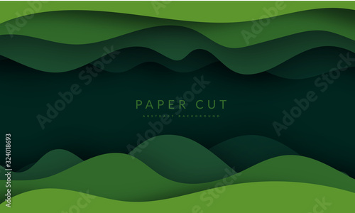 Green abstract paper carve background.Paper art style of nature concept design.Vector illustration