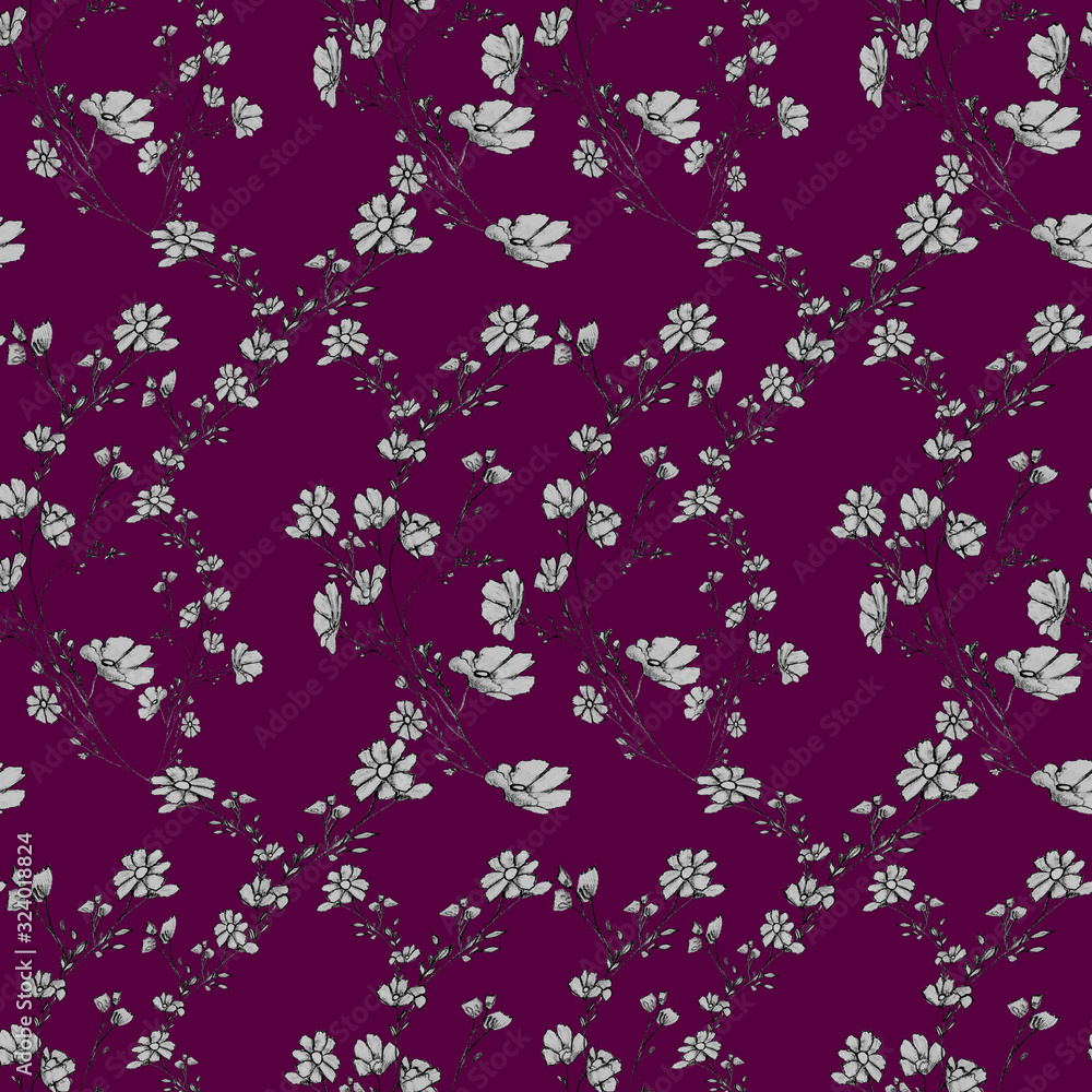 seamles pattern of tree branch with flowers and leaves, graphic hand drawn, blossom tree on cherry background. Simple pencil art for drawn fabric, gift wrap, wall art design, wallpaper, card, textile. seamles pattern of tree branch with flowers and leaves, graphic hand drawn, blossom tree on cherry background. Simple pencil art for drawn fabric, gift wrap, wall art design, wallpaper, card, textile.