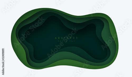 3D abstract background with green paper cut shapes. Vector layout for business presentations, flyers, posters and invitations. Colorful carving art, environment and ecology design elements.