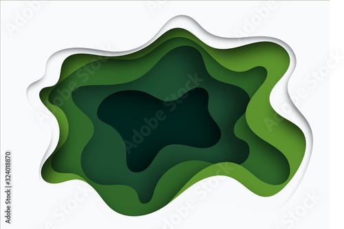 3D abstract background with green paper cut shapes. Vector layout for business presentations, flyers, posters and invitations. Colorful carving art, environment and ecology design elements.