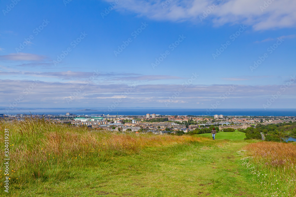 High angle view of the cityscape from Holyrood Park