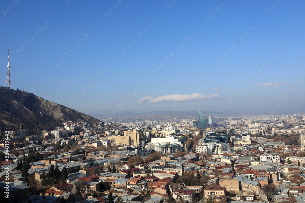 Skyline of Tbilisi in winter