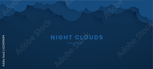 Border of blue paper cut clouds for design with. Paper cut, paper craft art style, vector illustration photo