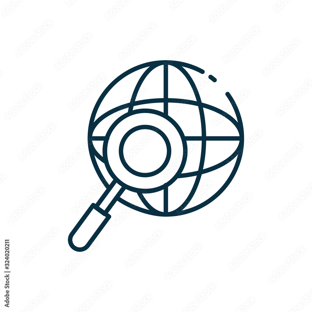 Isolated global sphere and lupe line style icon vector design Isolated global sphere and lupe line style icon vector design