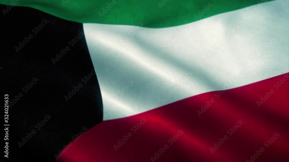 State of Kuwait flag waving in the wind. National flag of Kuwait. Sign ...