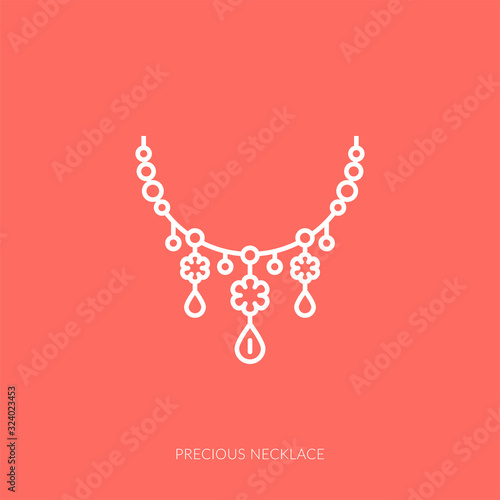 Vector outline icon of woman accessories - pearl precious necklace