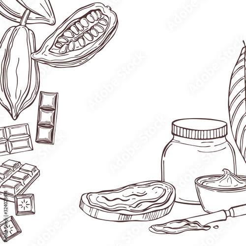 Vector background with chocolate paste. Sketch illustration