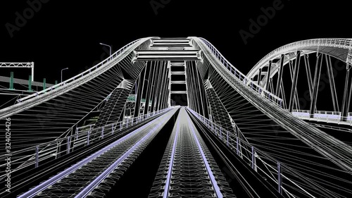 The BIM model of the railway bridg of wireframe view	