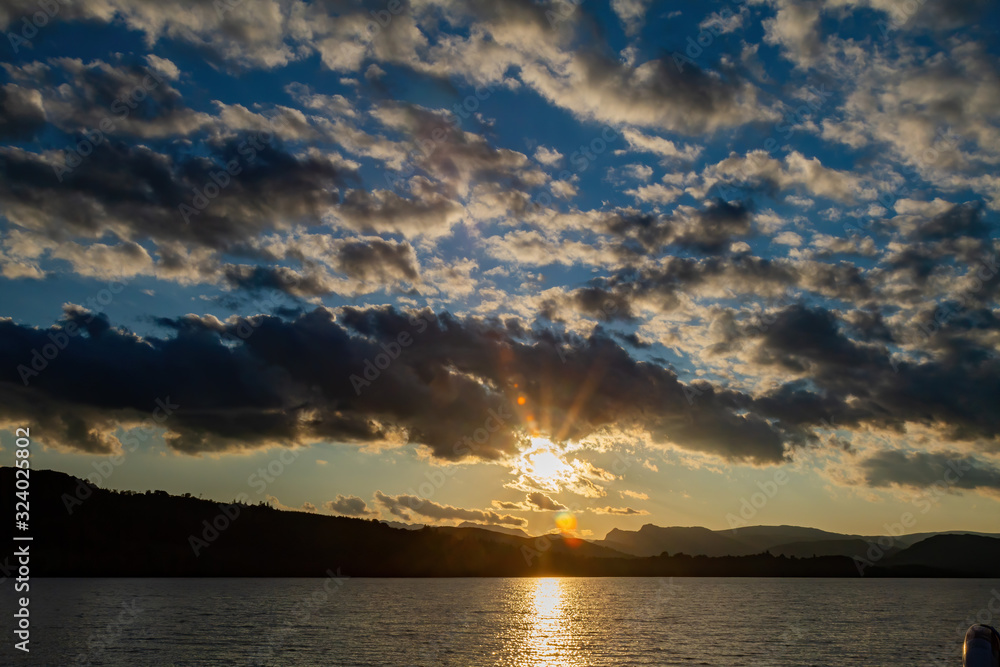 Beautiful sunset landscape around Lake Windermere