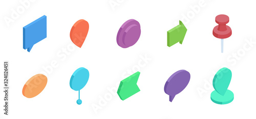 Isometric bullet point vector illustration set - isolated bright colorful bullet pointers.