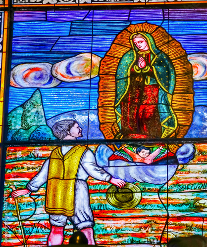 Coloful Saint Guadalupe Stained Glass Puebla Cathedral Mexico