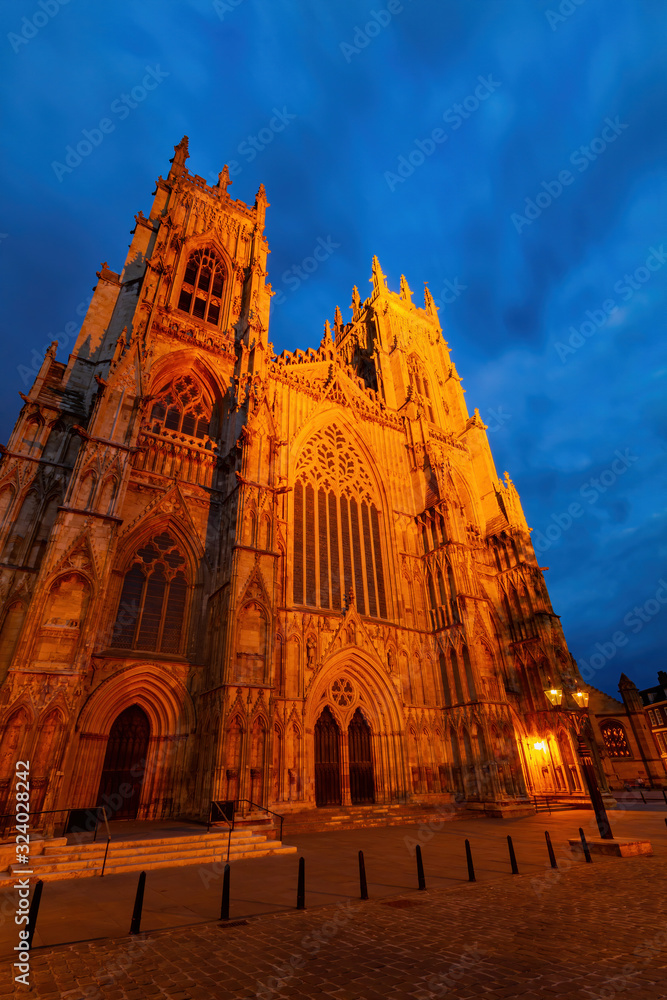 Night exterior view of the York Minster