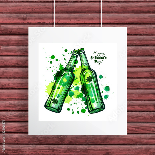 Two bottles of beer watercolor drawing