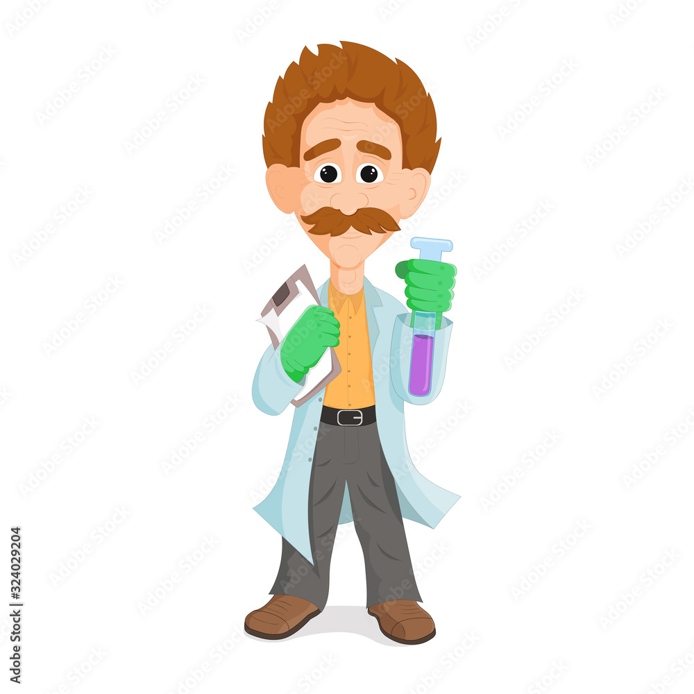 A scientist professor wearing lab coat holding a test tube A scientist professor wearing lab coat holding a test tube