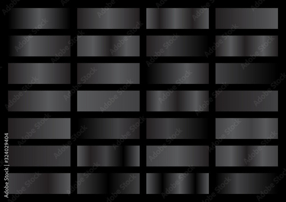 Black metal gradient set. Vector metallic texture. Big collection of