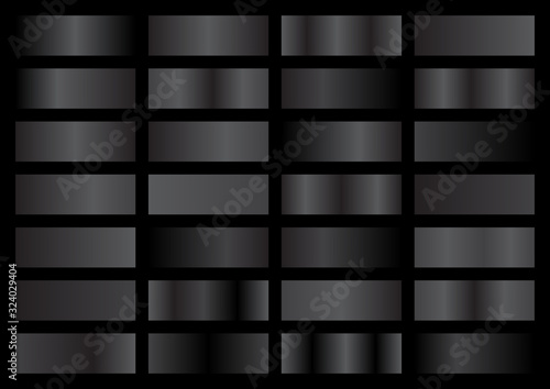 Black metal gradient set. Vector metallic texture. Big collection of black metallic gradients on black background
