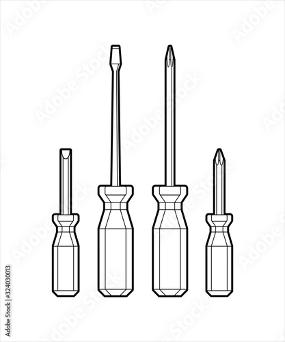 screwdriver set - flat illustration isolated on white background. hand tool for screws. work and repair. equipment for men's work. home repair tool - coloring book for children