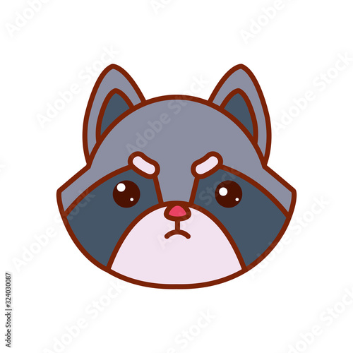 Cute kawaii raccoon cartoon line and fill style icon vector design