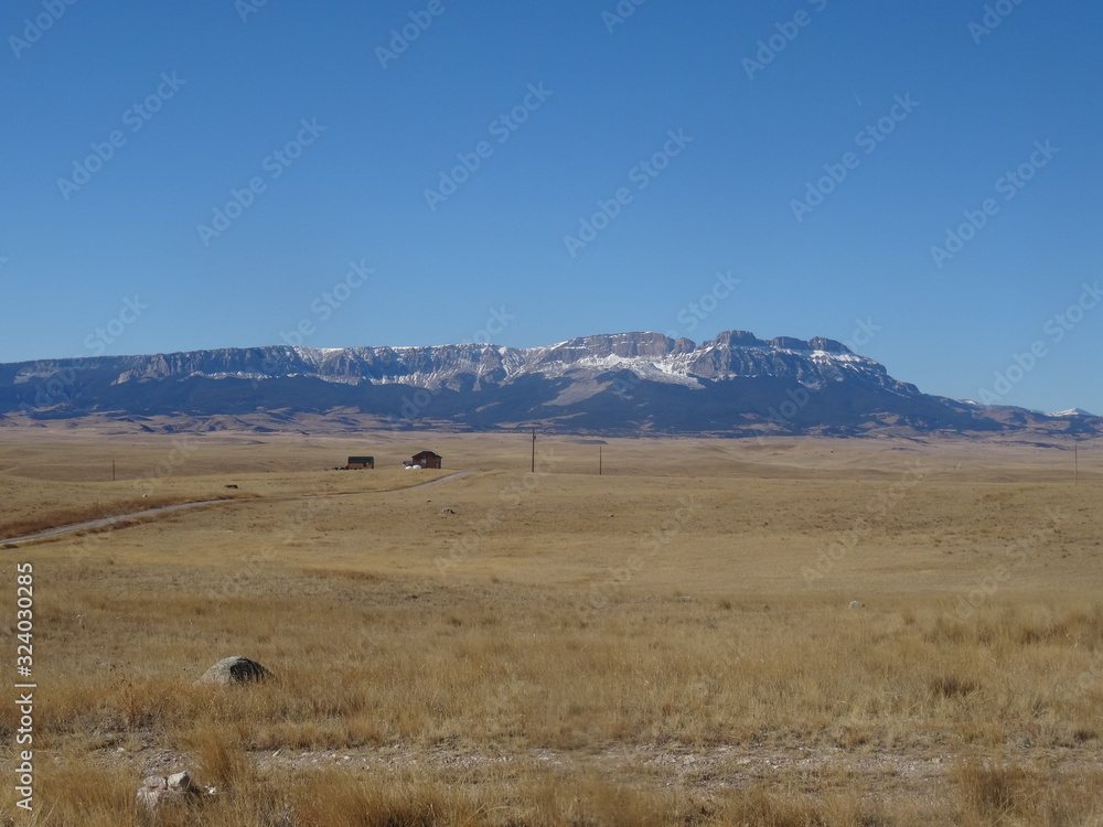 Field in the summer with mountain views