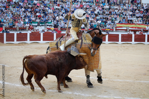 Hitting a bull in a bullfight