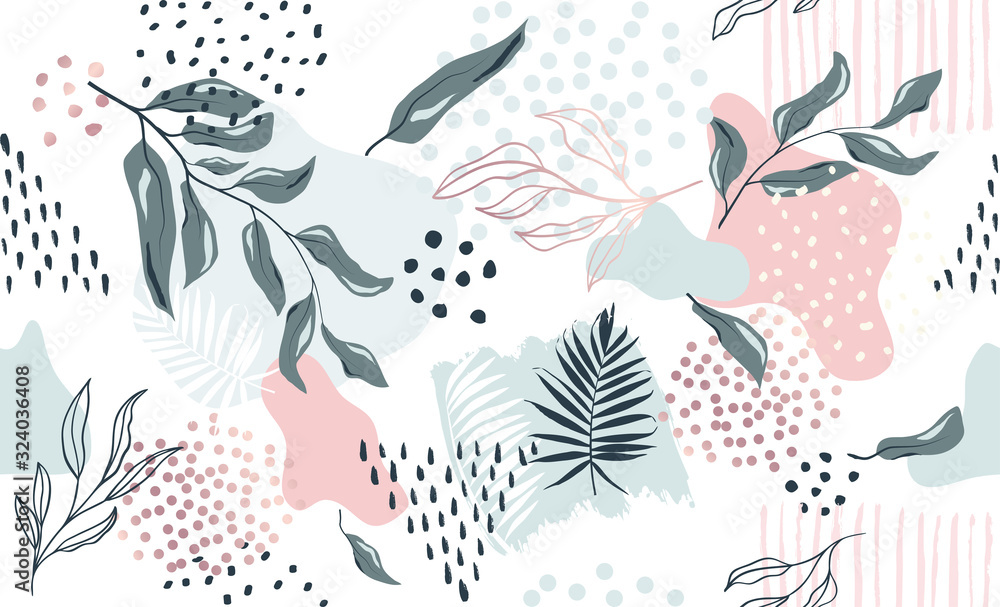 Obraz Seamless exotic pattern with tropical plants and gold elements. Vector