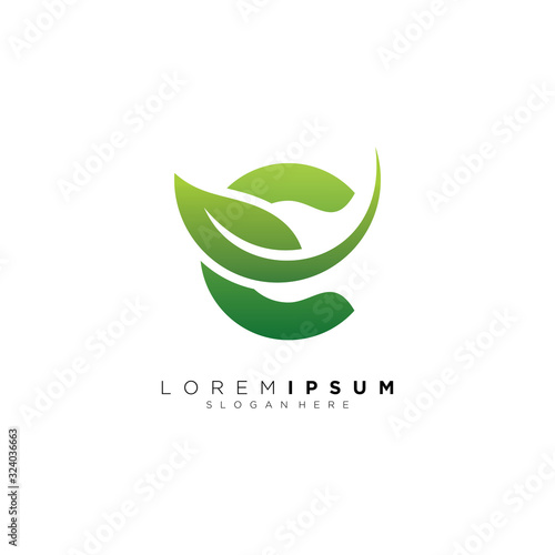 letter C with leaf logo design vector