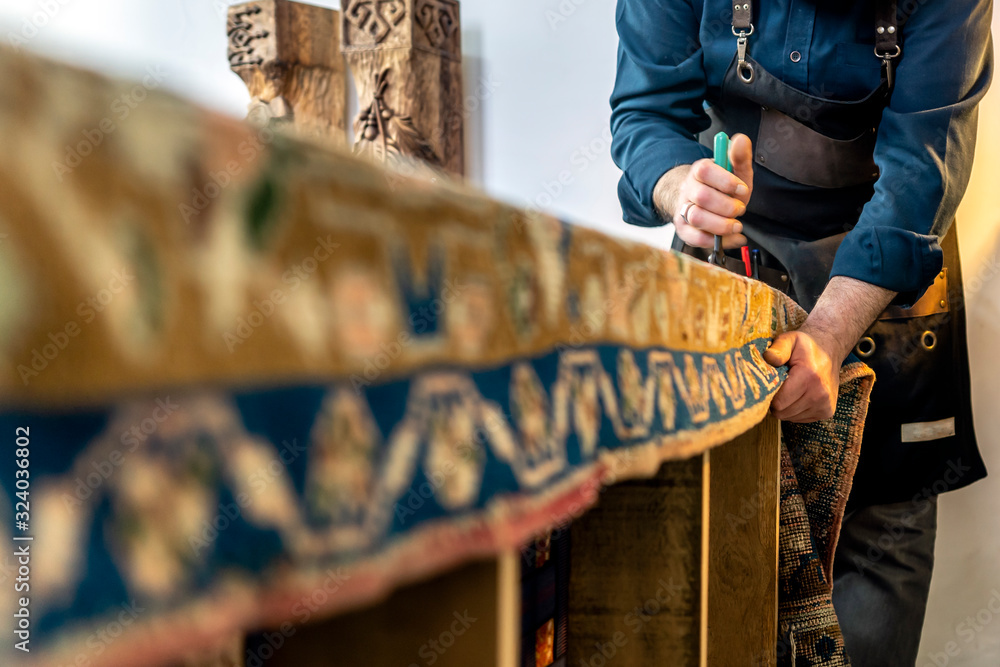 Fotografie Upholstery , making ottoman, upholsterer