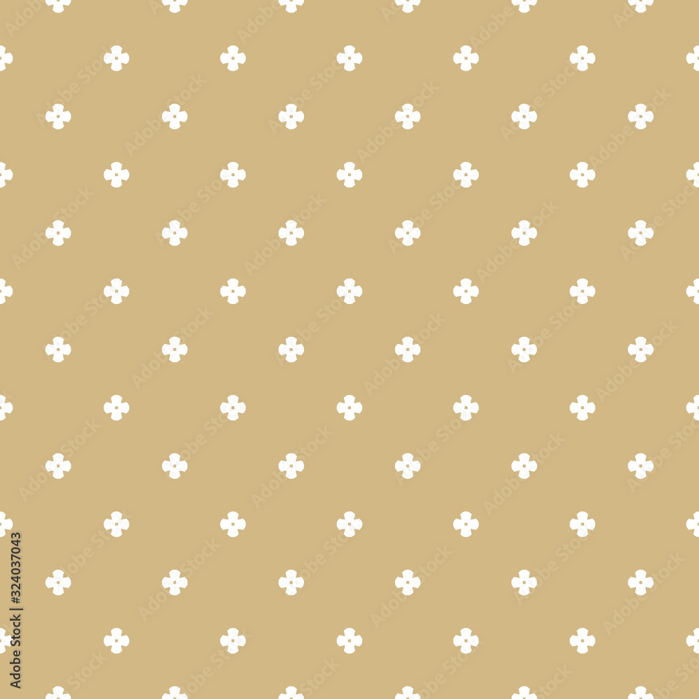 Golden flowers seamless pattern. Subtle vector minimalist geometric texture with small floral figures. Elegant luxury background. Simple minimal repeatable gold and white ornament. Design for decor Golden flowers seamless pattern. Subtle vector minimalist geometric texture with small floral figures. Elegant luxury background. Simple minimal repeatable gold and white ornament. Design for decor