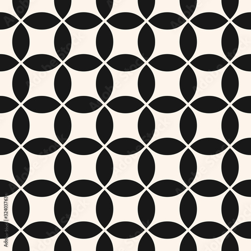 Vector geometric seamless pattern with rounded shapes, grid, net, mesh, lattice. Simple abstract black and white background. Monochrome ornament texture. Repeatable design for fabric, furniture, cloth