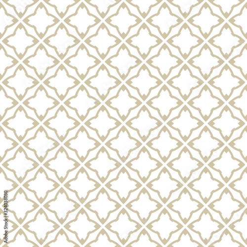 Golden vector geometric seamless pattern in oriental style. White and gold ornamental texture. Elegant traditional Japanese ornament. Abstract repeat background with diamond shapes, stars, flowers