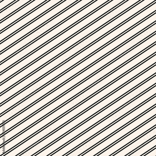 Diagonal stripes seamless pattern. Simple black and white slanted lines texture. Modern vector abstract geometric striped background. Thin parallel inclined strips. Repeated design for print, decor