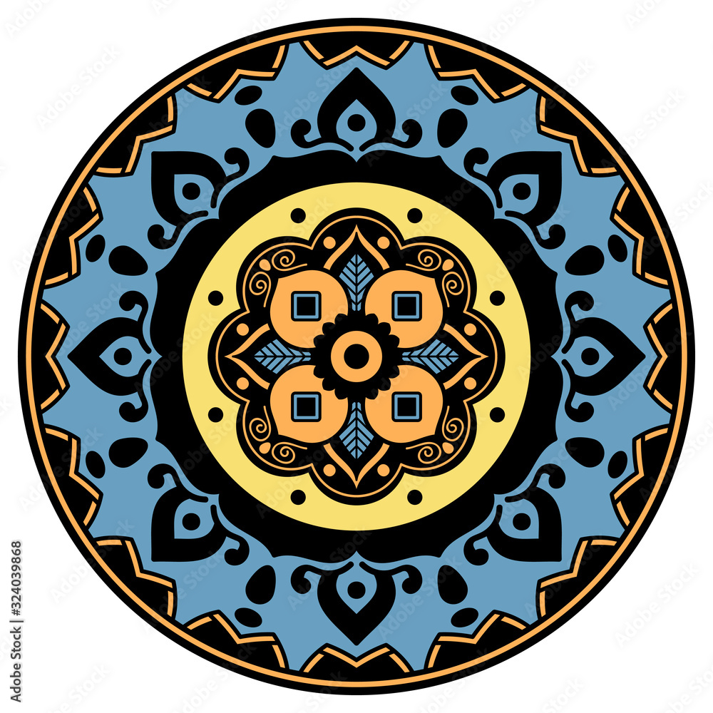 Ethnic Mandala Ornament. Arabic, Pakistan, Moroccan, Turkish, Indian, Spain motifs. Vector illustration EPS 10