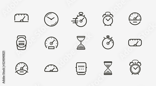 Clock icon set. Time, stopwatch, watch symbol. Vector illustration