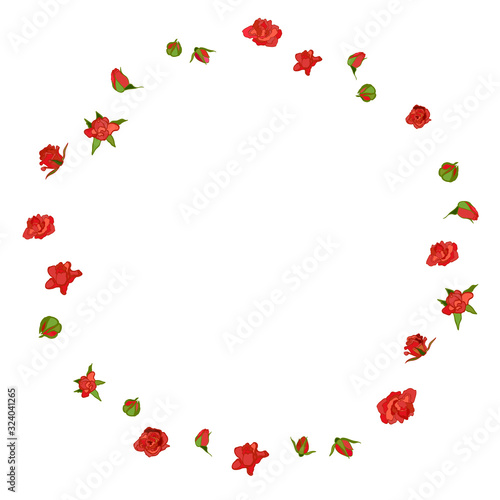 Colorful illustration of floral wreath with rose. Hand draw frame. Can be used for invitation, greeting card and poster