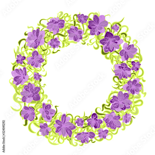 Colorful illustration of floral wreath. Hand draw frame. Can be used for invitation, greeting card and poster