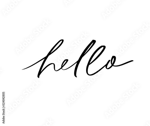 Hello ink brush vector lettering. Friendly greeting, modern appeal, hi word variation handwritten calligraphy.