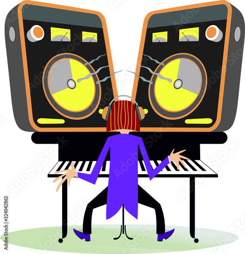 musician playing piano with speakers clip art preview