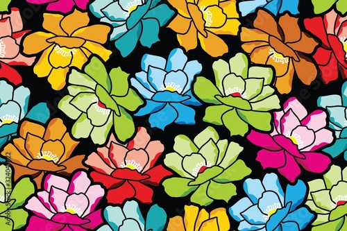 Seamless pattern with floral vector Illustration, Tropical batik motif