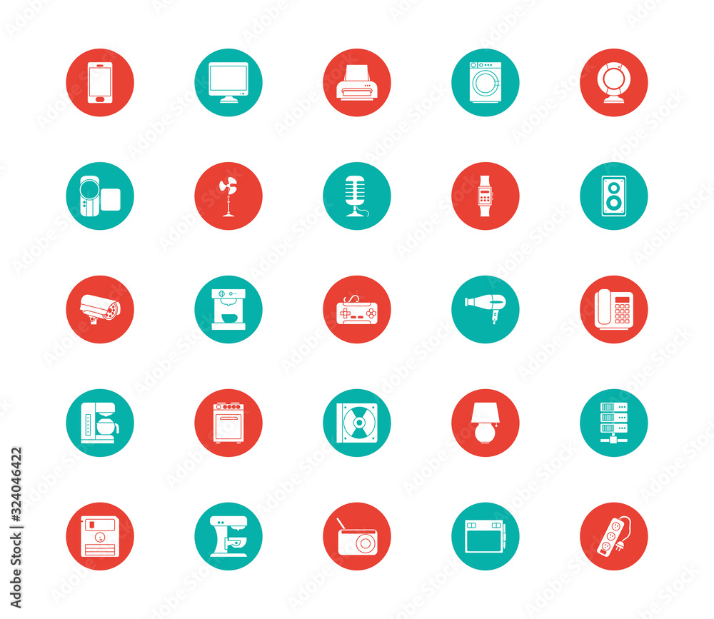 Technology block style icon set vector design Technology block style icon set vector design