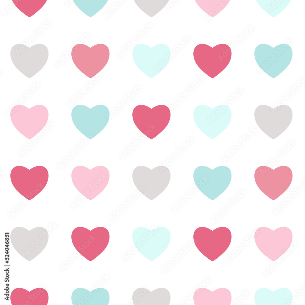 Love. Saint Valentines Day, 14th February. Cute pink hearts. Vector seamless pattern.