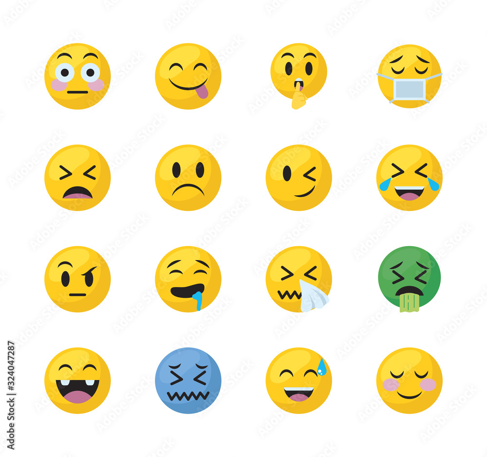 Emojis faces flat style icon set vector design Emojis faces flat style icon set vector design