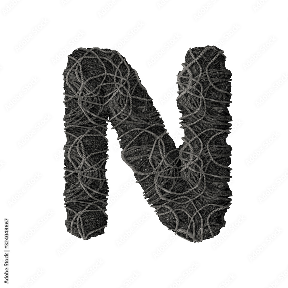 Letter N stylized in the form of a rope pile - 3D render Letter N stylized in the form of a rope pile - 3D render