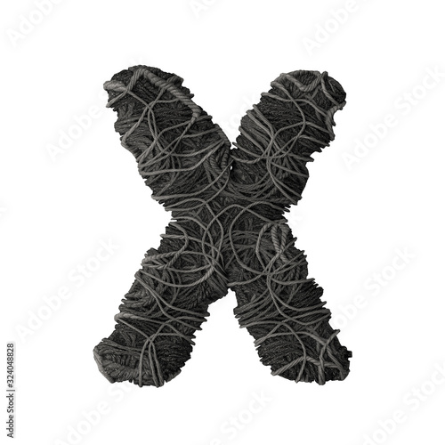 Letter X stylized in the form of a rope pile - 3D render