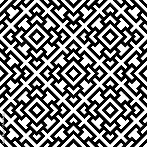 Abstract geometric shapes on a white background. Black contour squares and rhombuses. Seamless pattern. Vector drawing. Texture.