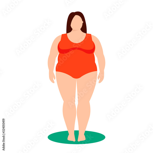Plus size girl. Happy body positive concept. Fat woman in a swimsuit. Vector illustration.