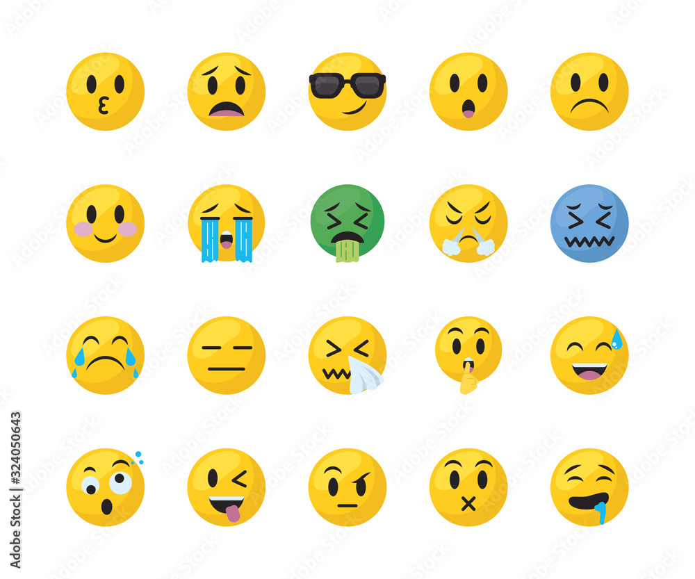 Emojis faces flat style icon set vector design Emojis faces flat style icon set vector design