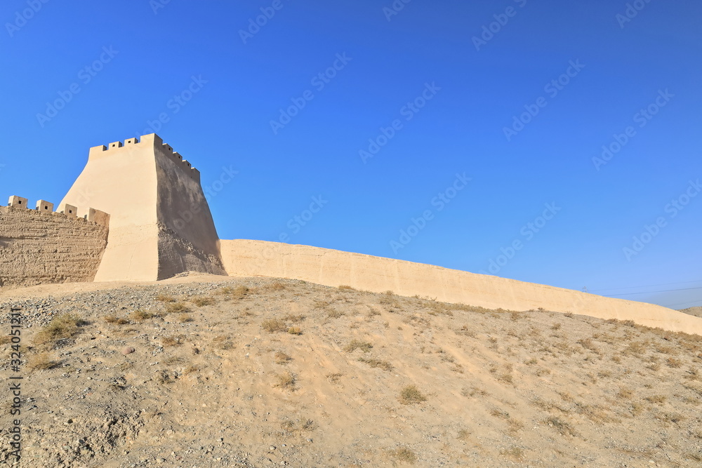 Rammed earth watchtower-brick ramparts of Jiayu Pass fortress. Jiayuguan City-Gansu-China-0725 Rammed earth watchtower-brick ramparts of Jiayu Pass fortress. Jiayuguan City-Gansu-China-0725