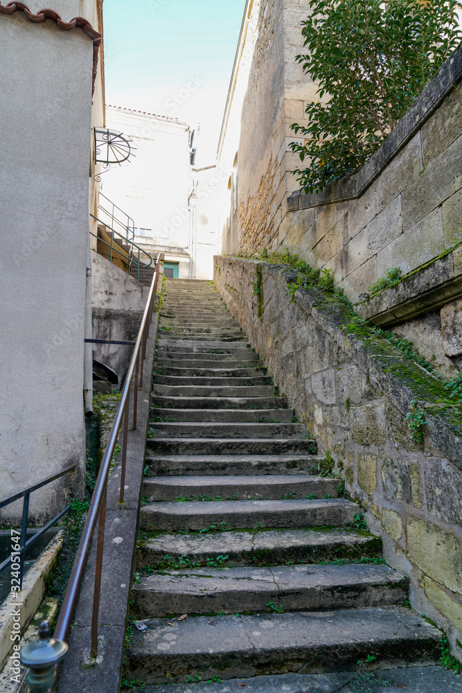 stones medieval stairs in bourg sur gironde ancient village france
