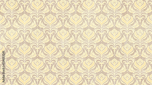 Swirl Damask Wallpaper Pattern, background grunge texture, pale soft yellow beige version