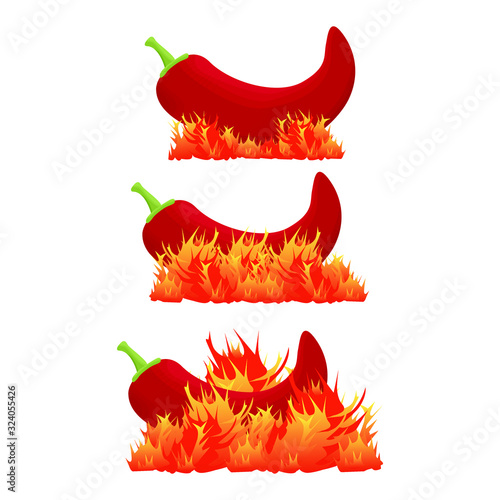 Chili pepper hotness levels icon set. Vector.